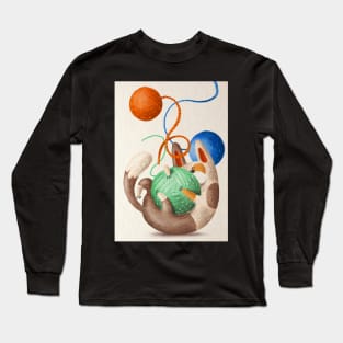 Cat playing with knitting ropes Long Sleeve T-Shirt